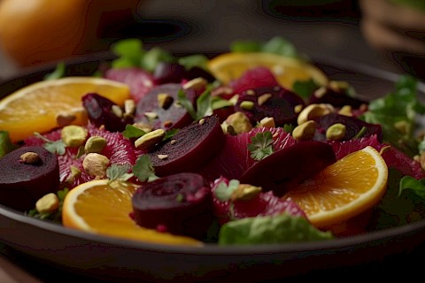 Insalata di barbabietola rossa stufata e arance